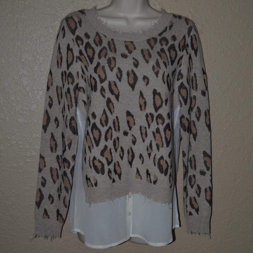 Sz M SOH Animal Print Blouse Contrast Long Sleeve Sweater
